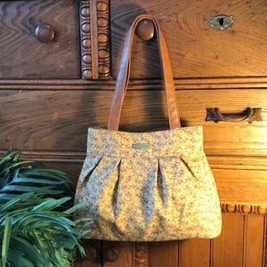 Longaberger Floral Shoulder Bag with Brown Straps